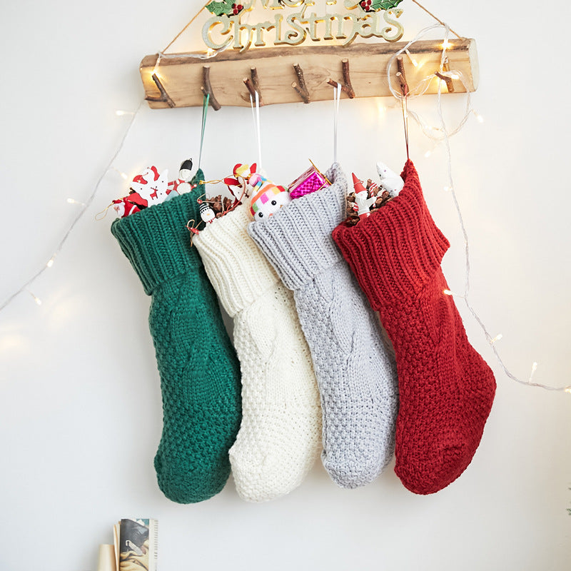 Large 46CM knitted wool home wall decoration candy bag socks diamond gift bag socks hanging Christmas socks